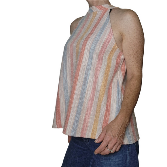 Halter Top Tank top pullover Stripes Cotton blend Wood buttons Colorful W5 NWT - Picture 7 of 8